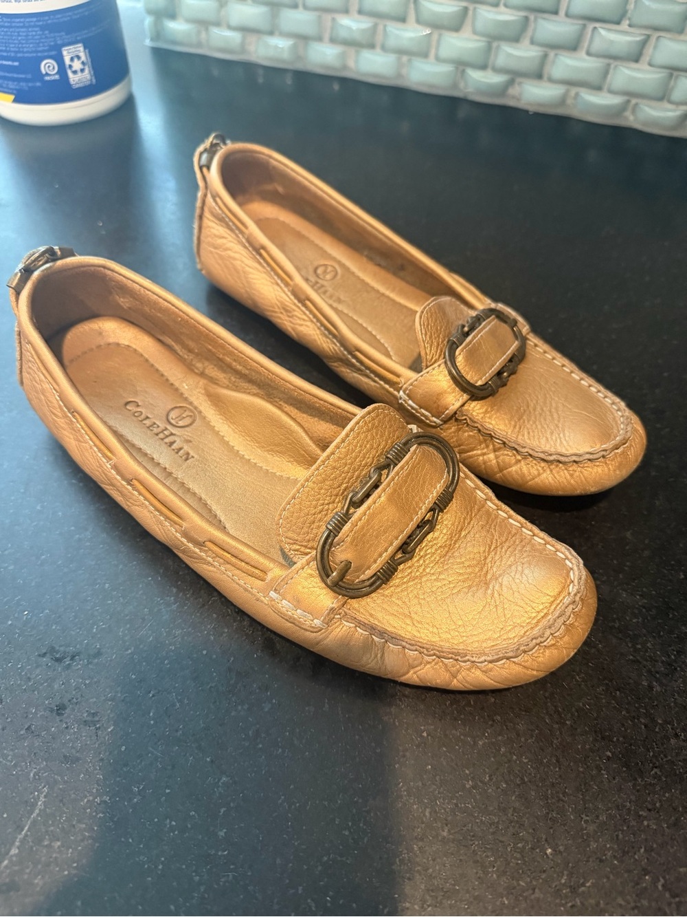 Cole Haan Women's Jillie Moc Gold Flats (loafers) size 7.5